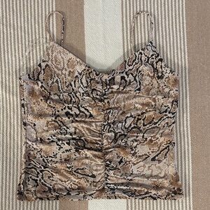 Women's Beige Snake-Print Ruched Cami Top